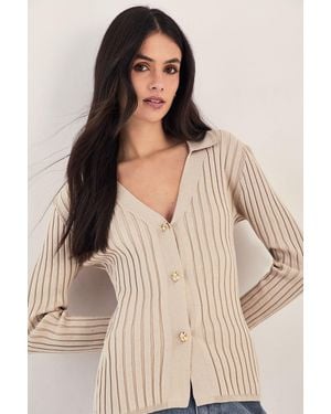 Nasty Gal Knitted Ribbed Cardigan - Natural
