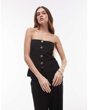 Nia Grainge Linen Button Through Bandeau Co-Ord Top - Black