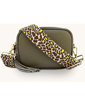 Apatchy London Latte Leather Crossbody Bag With Lemon Cheetah Strap - Natural