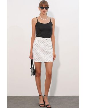 Bigdart High-Waist Polka Dot Denim Mini Skirt - Natural