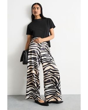 Warehouse Zebra Printed Satin Tailored Trousers - White
