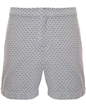 Orlebar Brown Bulldog Jaquard Geo Orb Print Waist Adjuster Flat Front Swimshort - Grey