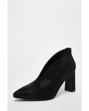 Quiz Diamante Heeled Shoe Boots Material_Polyester - Black