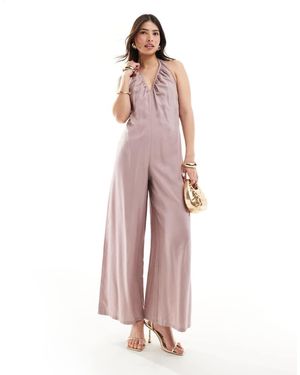 ASOS Plunge V Neck Halter Jumpsuit - Pink