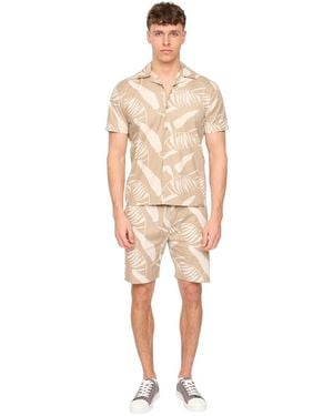 Duck and Cover Hopkinton Tropical Leaves Breathable Shirt And Shorts Set (Light Stone) - Natural