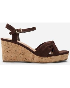 Where's That From Mystique Platform Knot Detail Suede Wedge - Brown