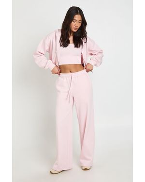 Boohoo Deep Hem Crop Top 3 Piece Hooded Tracksuit - Pink