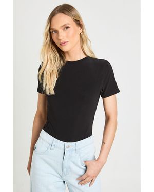 Boohoo Petite Double Layer Slinky Short Sleeve Bodysuit - Black