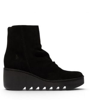 Fly London Suede Leather Wedge Heel Platform Ankle Boots - Black