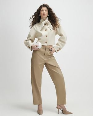 River Island Trousers Faux Leather Barrel Leg - Natural