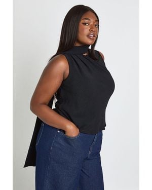 Boohoo Plus Wrap Over Scarf Top - Blue