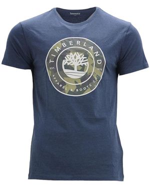 Timberland Printed T Shirts Crew Neck Summer Top Short Sleeve Premium Tee - Blue