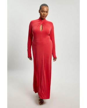 Karen Millen Plus Size Long Sleeve Jersey Maxi Dress - Red
