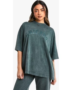 Boohoo Chicago Slogan Oversized Washed T-Shirt - Green