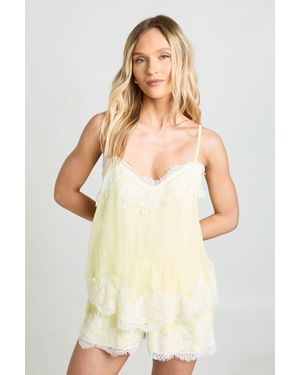 Boohoo Petite Crinkle Chiffon & Lace Layered Playsuit - Natural