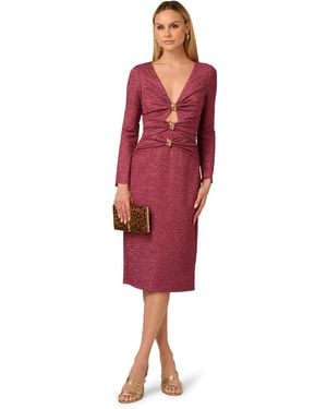 Adrianna Papell Metallic Knit Midi Dress - Red