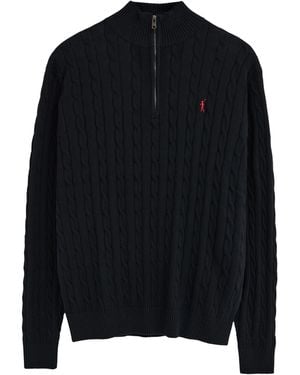 POLO CLUB Cable-Knit Jumper With Zipped Neck And Rigby Go Logo Cotton - Black