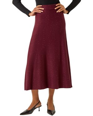 Roman Shimmer Knit Midi Skirt - Red
