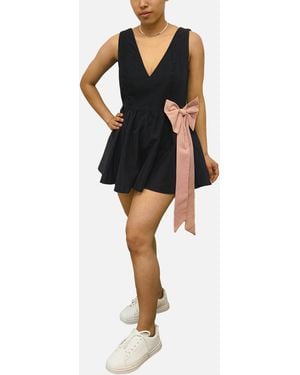 Gini London Bow Detail Puff Skort Playsuit - Black