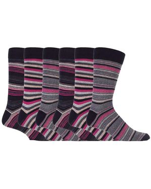 Sock Snob 6 Pack Colourful Striped Patterned Dress Cotton Socks - Red