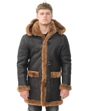 Infinity Leather Winter Sheepskin Hooded Duffle Coat-Helsinki - Grey