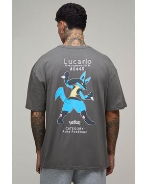 BoohooMAN Tall Oversized Pokemon Lucario License Print T-Shirt - Grey