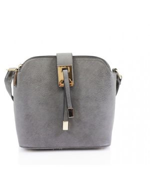 Woodland Leathers Leather 9.0" Oval Shape 3 Central Compartments Tassel Front Bag - Grey