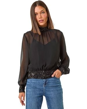 Roman Sequin Detail Top - Black