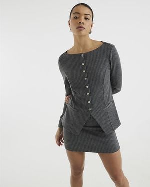 River Island Pinstripe Long Sleeve Top - Black