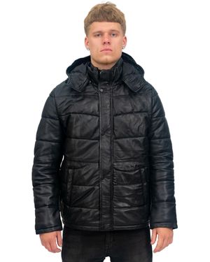 Infinity Leather Puffer Bomber Jacket-Alicante - Black