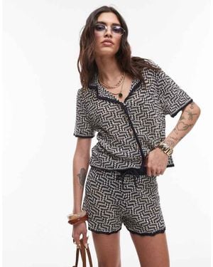 TOPSHOP Knitted Crochet Look Pattern Shirt Co-Ord - Grey