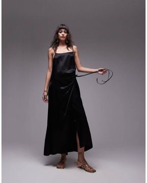TOPSHOP Premium Square Neck Wrap Midi Slip - Black
