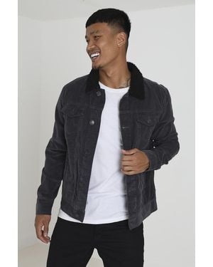 Brave Soul 'Prestwich' Borg Collar Cord Jacket - Blue