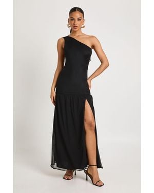 Boohoo One Shoulder Cowl Back Drop Waist Maxi Dress - Black