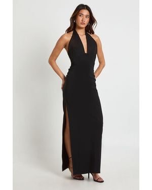 Boohoo Bengaline Midaxi Dress With Mesh Halterneck - Black