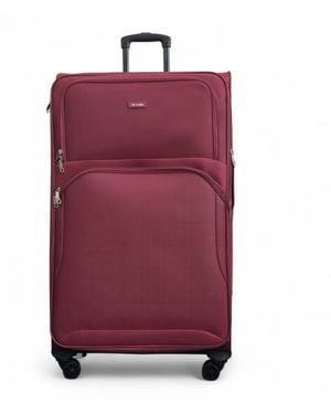 Infinity Leather Expandable Soft Burgundy Extra Large 8 Wheel Lightweight Suitcase Luggage Travel Bags - Purple