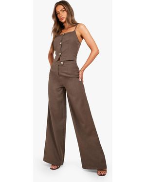 Boohoo Textured Wide Leg Trousers - Brown
