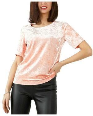 Brave Soul Plain T Shirts Regular Fit Short Sleeve Party Velvet T Shirt - Pink