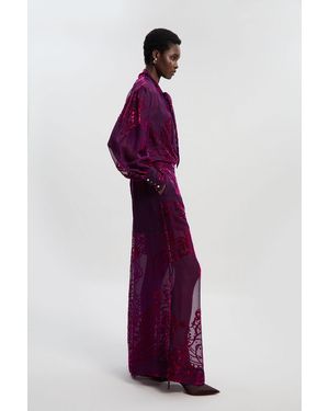 Karen Millen Paisley Devore Woven Wide Leg Trouser - Purple