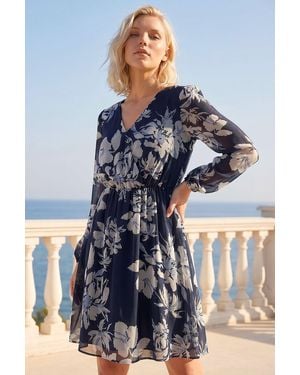 Roman Petite Floral Wrap Dress - Blue