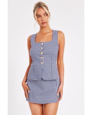 Quiz Gingham Wrap Skort - Blue