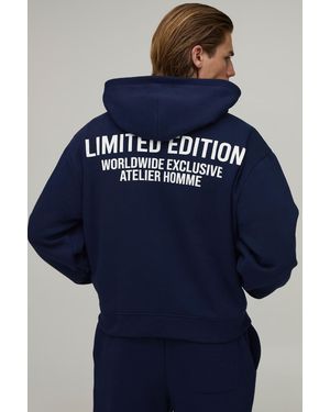 BoohooMAN Oversized Boxy Limited Edition Zip Through Hoodie - Blue