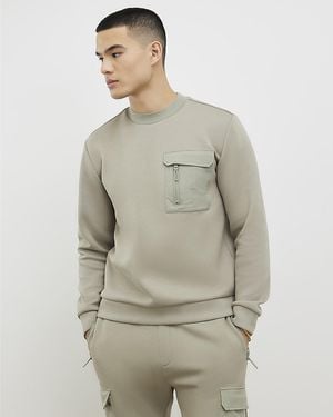 River Island Sweatshirt Slim Fit Nylon Pocket Cotton - Grey