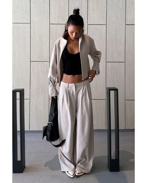 Boohoo Tonal Stripe Cuff Detail Tailored Trousers - Natural