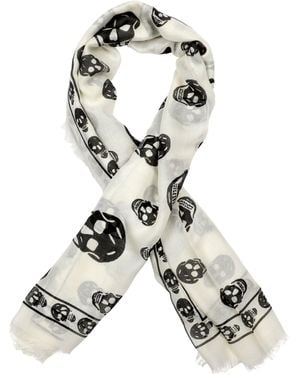 McQueen Skull Silk Scarf - White