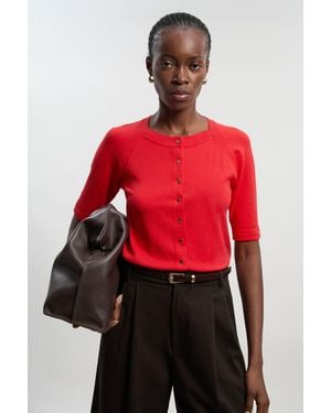 Karen Millen Viscose Blend Knitted Short Sleeve Cardigan - Red