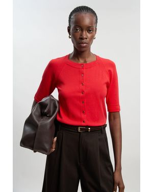 Karen Millen Viscose Blend Knitted Short Sleeve Cardigan - Red