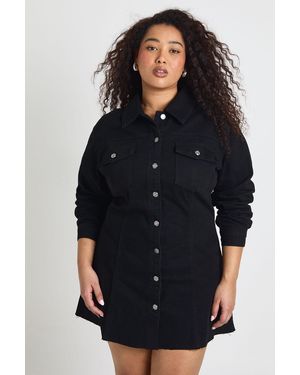 Boohoo Plus Denim Button Down Dress - Black