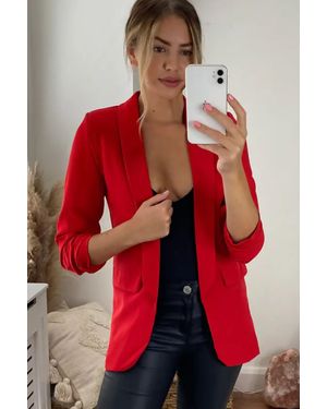 Femme Luxe Long Sleeve Pocket Blazer - Red