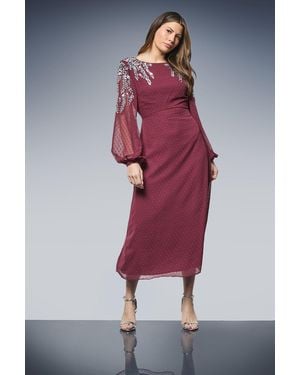 Wallis Occasion Dobby Embellished Cowl Midi Dress - Red